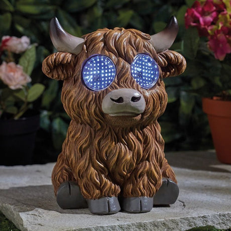Smart Solar 20cm Blinkin' Highland Cow Garden Ornament - Old Railway Line Garden Centre