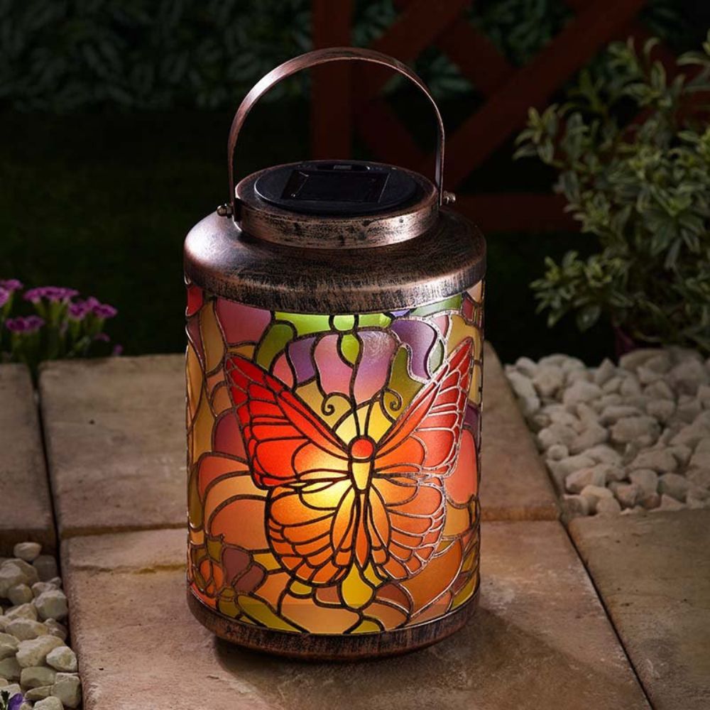 Smart Solar 24cm Tiffany Butterfly Lantern