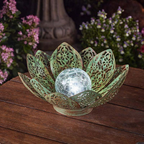 Smart Solar 27cm Damasque Lotus Verdigris Solar Light - Old Railway Line Garden Centre