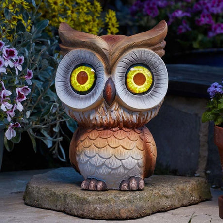 Smart Solar 27cm Owl Eyes Garden Ornament - Old Railway Line Garden Centre