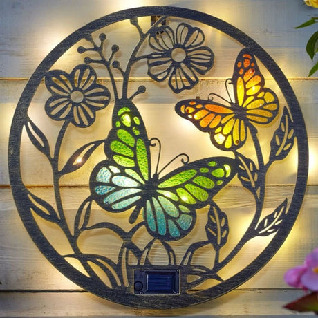 Smart Solar 32cm Papillon Light Up Solar Décor Disc - Old Railway Line Garden Centre