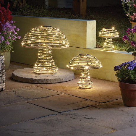 Smart Solar 35cm GlowCap Rattan Mushroom Garden Ornament - Old Railway Line Garden Centre
