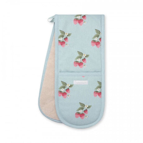 Sophie Alport Strawberries Blue Double Oven Glove - Old Railway Line Garden Centre