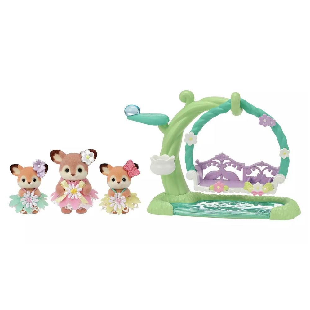 Sylvanian Families Deer Babies Floral Swing Set - Old Railway Line Garden Centre