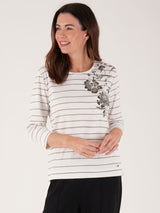 TIGI 14/16 Cream Floral Placement Print Stripe Top - T25-04A