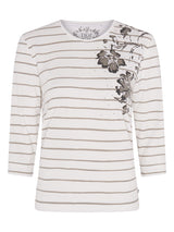 TIGI 14/16 Cream Floral Placement Print Stripe Top - T25-04A