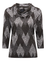 TIGI 10/12 Grey Argyle Print Cowl Neck Top - T25-04B