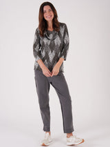 TIGI 10/12 Grey Argyle Print Cowl Neck Top - T25-04B