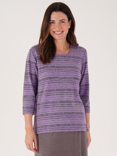 TIGI 18/20 Amethyst Melange Stripe Square Neck Top - T25-05A
