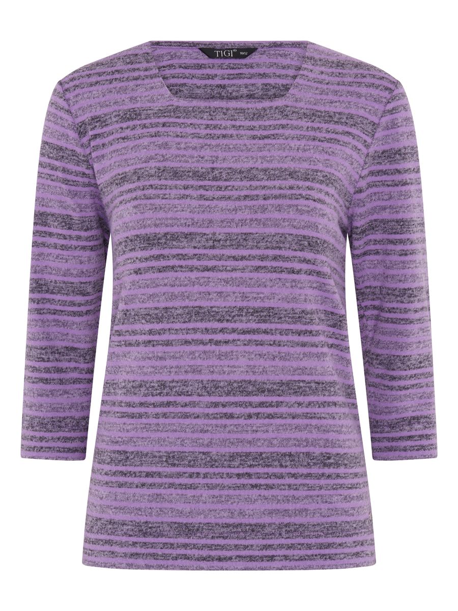 TIGI 14/16 Amethyst Melange Stripe Square Neck Top - T25-05A