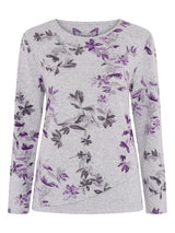 TIGI 10/12 Grey Floral Print Curved Hem Top - T25-05B