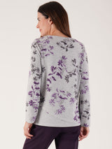 TIGI 14/16 Grey Floral Print Curved Hem Top - T25-05B