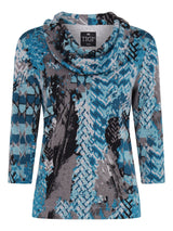 TIGI 22/24 Teal Ash Abstract Print Cowl Neck Top - T25-06C