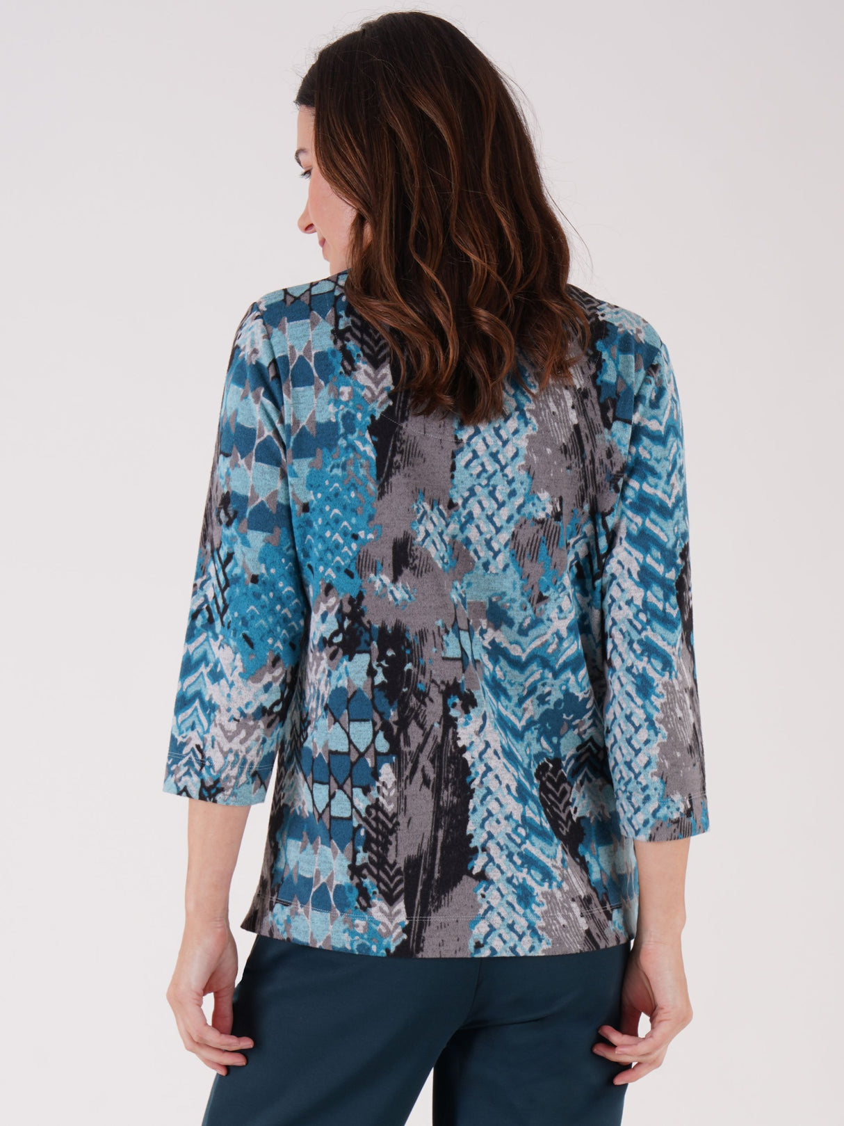 TIGI 22/24 Teal Ash Abstract Print Cowl Neck Top - T25-06C