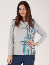 TIGI 10/12 Grey Cowl Neck Brush Stroke Placement Top - T25-06D