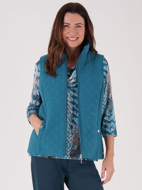 TIGI 08/10 Teal Multi Quilt Panel Gilet - T25-06E