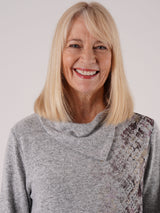 TIGI 10/12 Grey Split Mosaic Print Cowl Neck Top - T25-08A