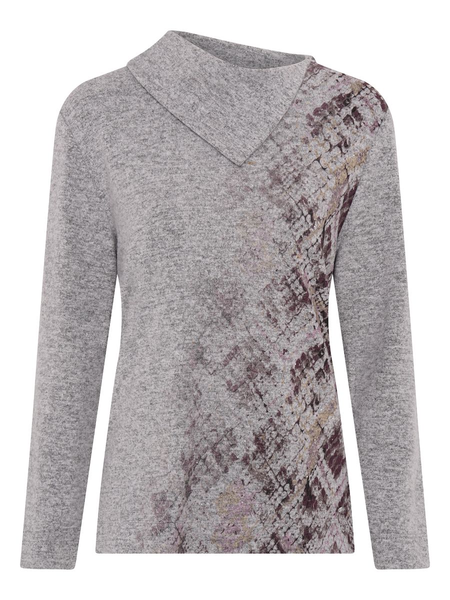 TIGI 10/12 Grey Split Mosaic Print Cowl Neck Top - T25-08A