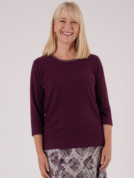 TIGI 10/12 Wine Diamante Neck Top - T25-08B