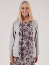 TIGI 10/12 Grey/Purple Mosaic Print Mock Cardi Tunic - T25-08D