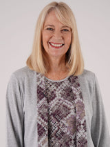 TIGI 10/12 Grey/Purple Mosaic Print Mock Cardi Tunic - T25-08D