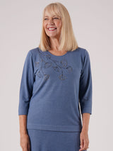 TIGI 8/10 Blue Fine Line Flower on Shoulder Top - T25-09B