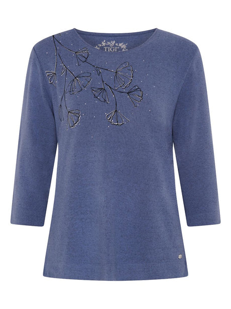 TIGI 8/10 Blue Fine Line Flower on Shoulder Top - T25-09B