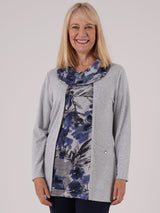 TIGI 10/12 Grey/Blue Blur Floral Mock Cowl Neck Top - T25-09D