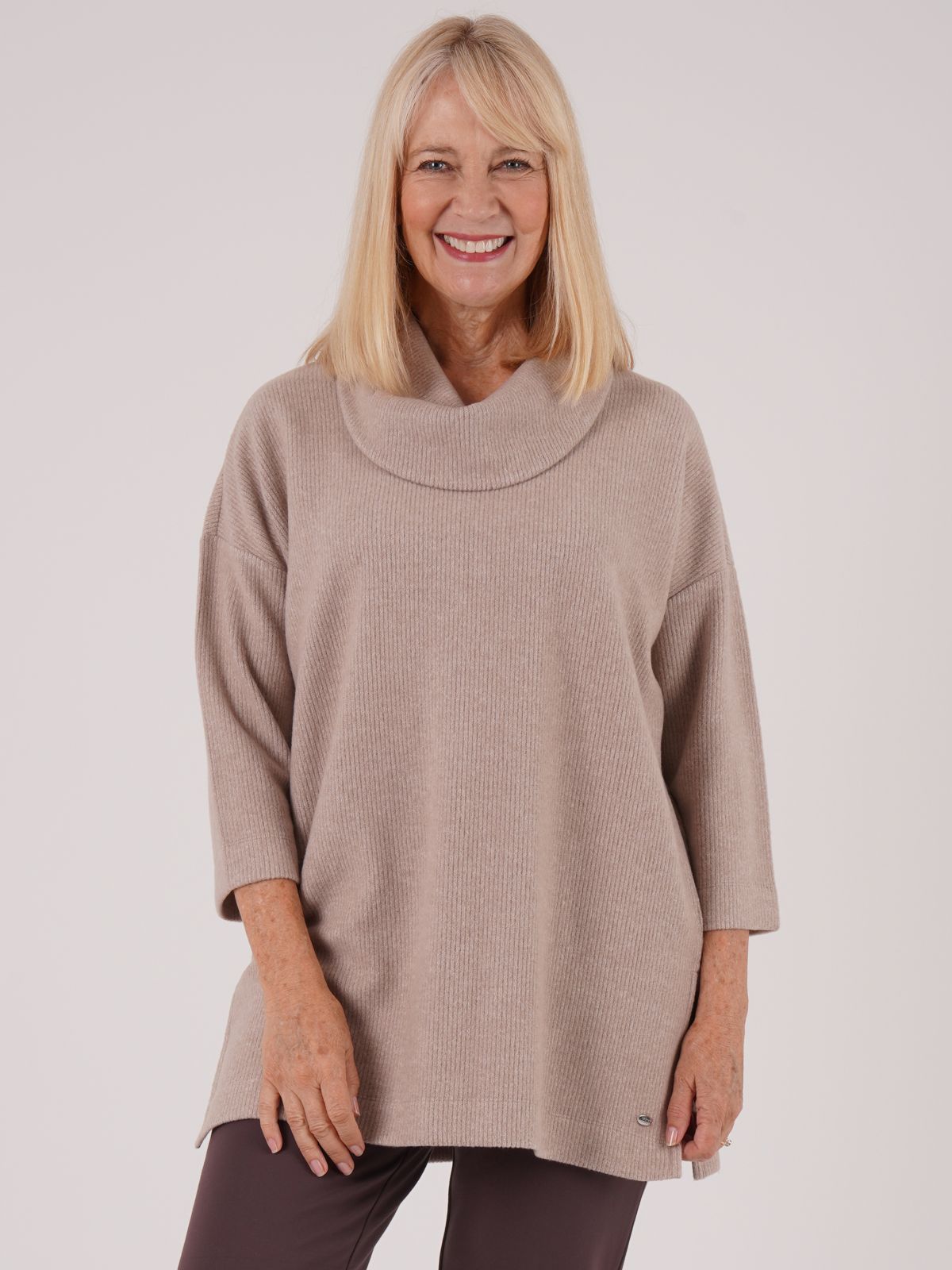 TIGI 14/16 Natural Alpaca Cowl Neck Tunic Top - T25-10B
