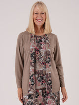 TIGI 10/12 Chocolate Chip Tiled Mock Cardi Top - T25-10D