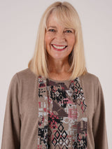 TIGI 10/12 Chocolate Chip Tiled Mock Cardi Top - T25-10D