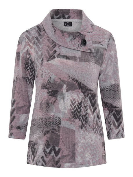 TIGI 8/10 Grey Blur Print Split Cowl Neck Top - T25-11A