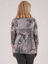 TIGI 10/12 Grey Blur Print Split Cowl Neck Top - T25-11A