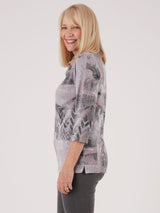 TIGI 10/12 Grey Blur Print Split Cowl Neck Top - T25-11A