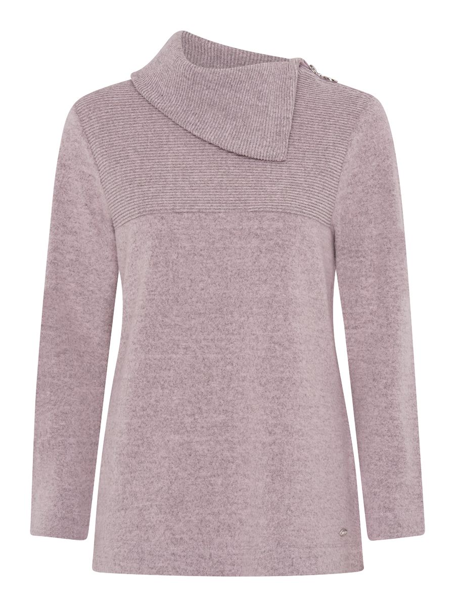 TIGI 18/20 Pink Rose Zip Split Cowl Neck Rib Top - T25-11B