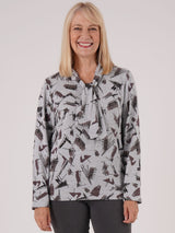 TIGI 10/12 Grey Ash Abstract Print Tie Front Top - T25-11C