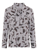 TIGI 10/12 Grey Ash Abstract Print Tie Front Top - T25-11C