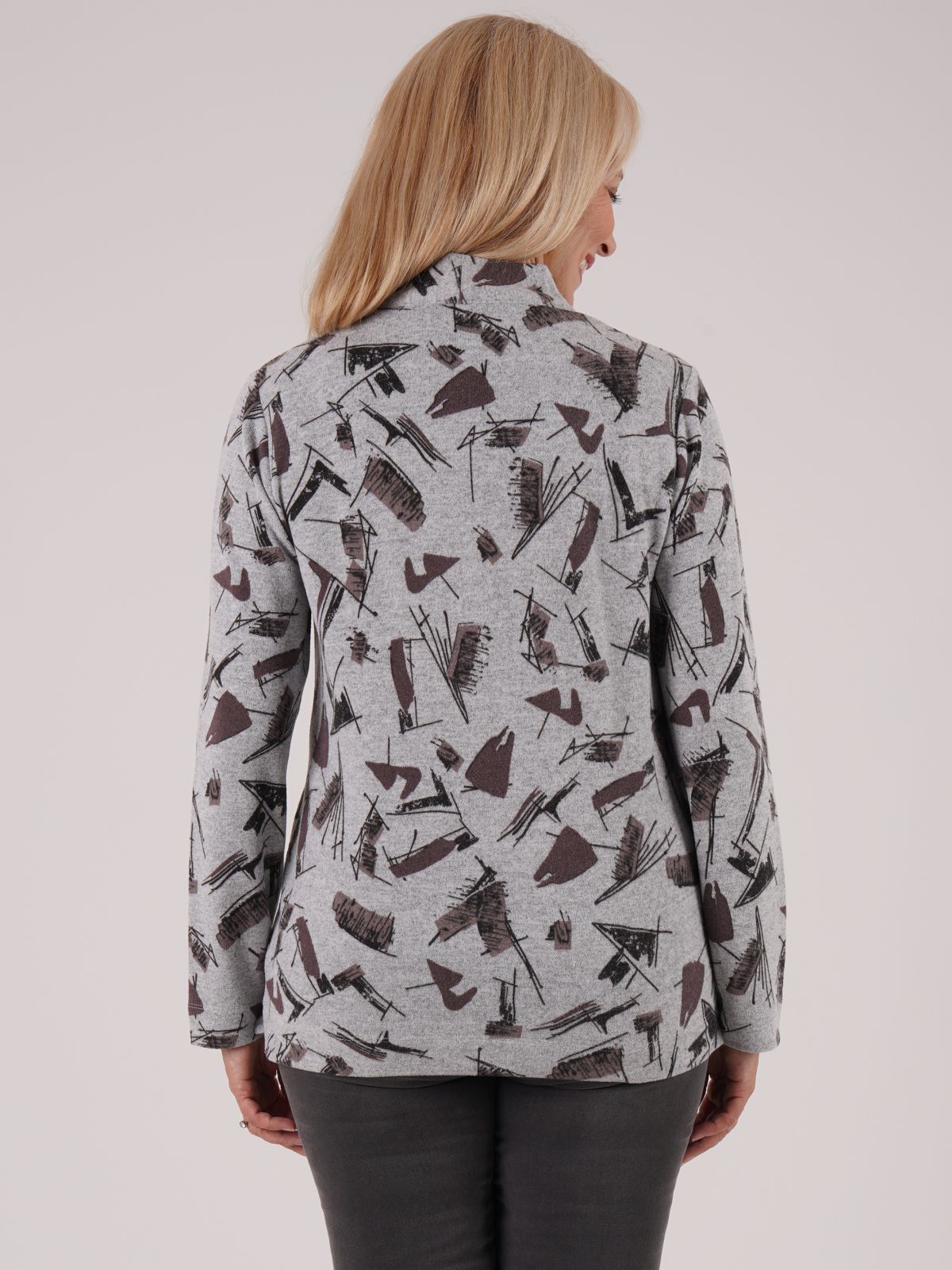 TIGI 10/12 Grey Ash Abstract Print Tie Front Top - T25-11C