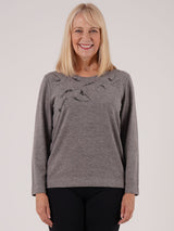 TIGI 10/12 Grey Abstract Print & Diamante Crew Neck Top - T25-11D