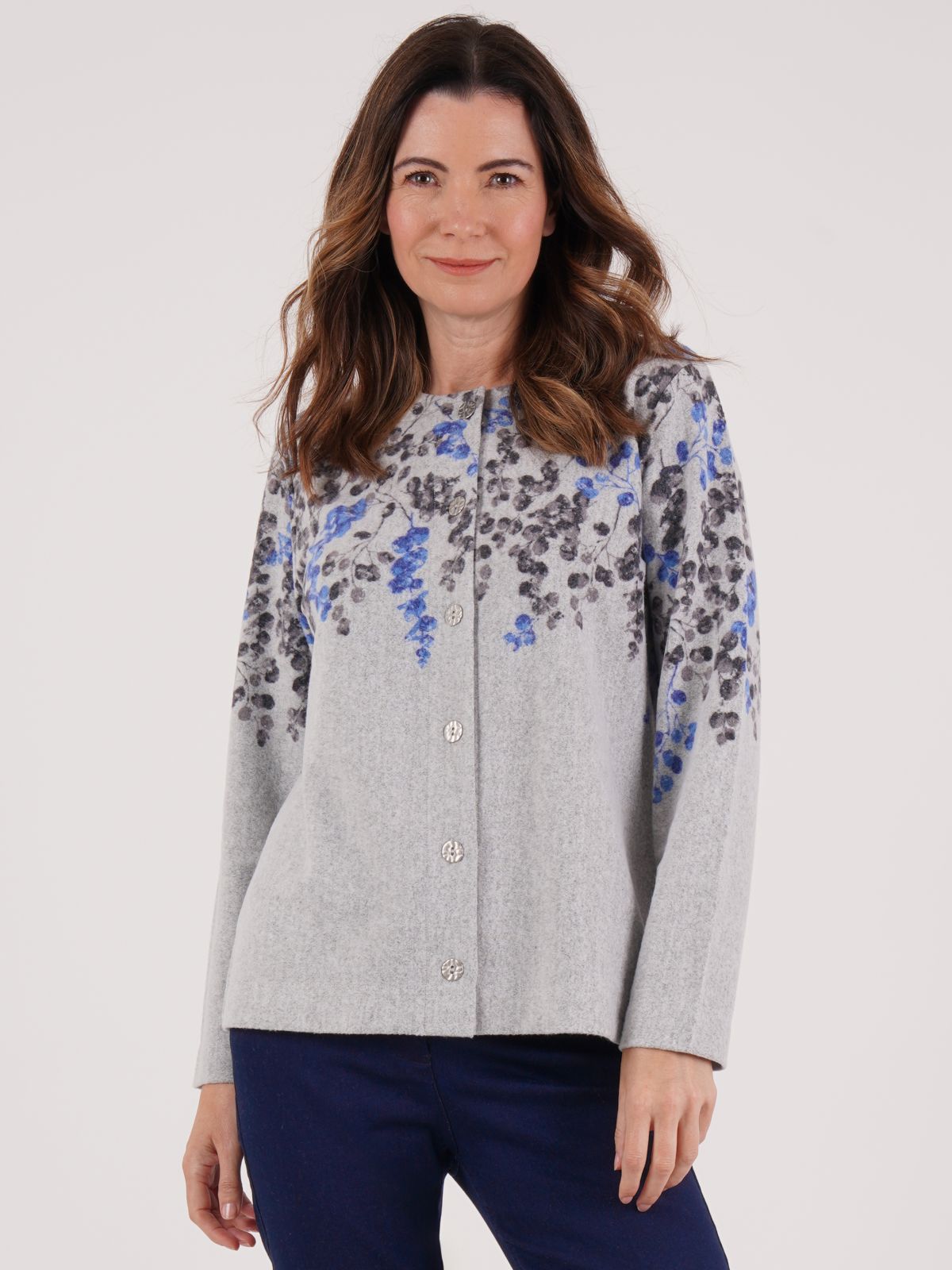 TIGI 10/12 Grey Shoulder Floral Print Cardi - T25-12A