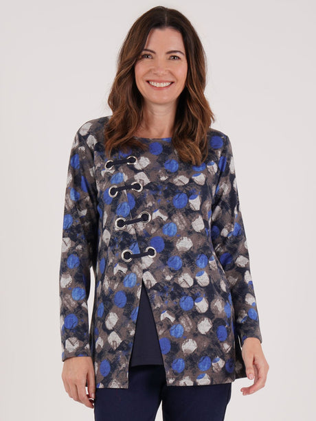 TIGI 10/12 Blue Blur Print Eyelet Mock Top - T25-12E