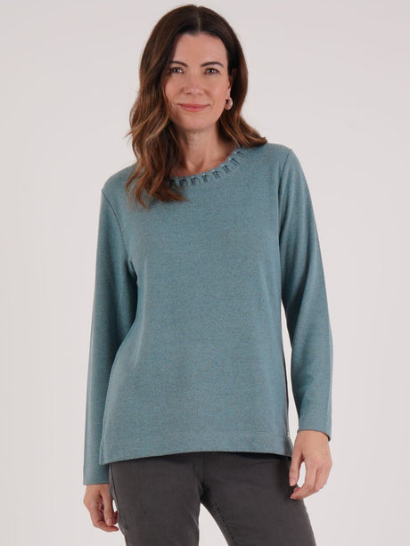 TIGI 18/20 Aquamarine Looped Neck Detail Top - T25-13C