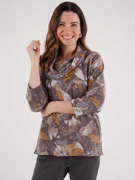 TIGI 18/20 Ash Leaf All Over Print Cowl Neck Top - T25-14A