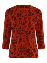 TIGI 10/12 Burnt Orange Line Floral Print High Back V-neck Top - T25-14B