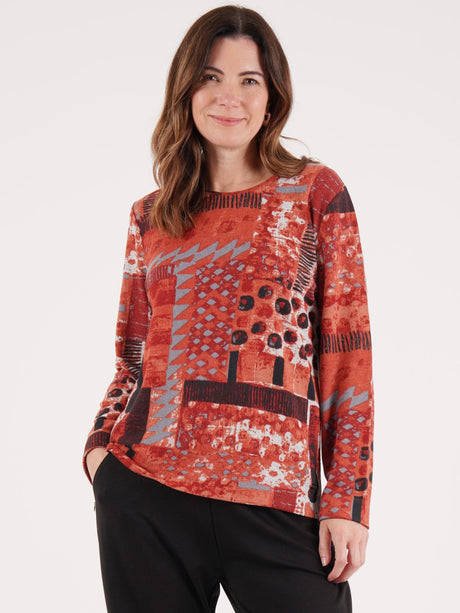 TIGI 18/20 Red Puzzle Print Round Neck Top - T25-14D