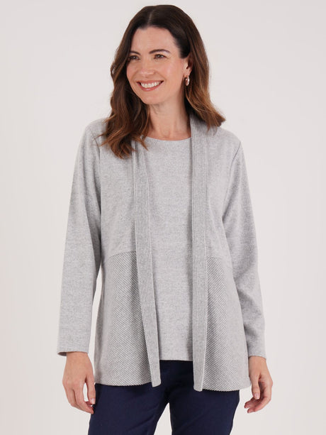 TIGI 18/20 Grey Ribbed Mock Cardi Top - T25-15D