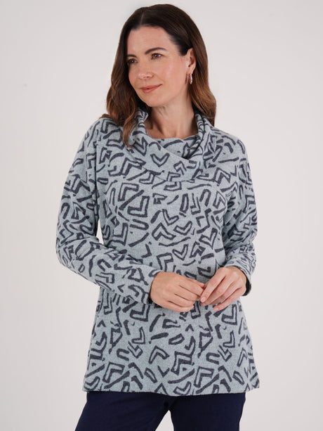 TIGI 10/12 Grey Aztec Print Cowl Neck Top - T25-15E