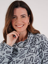 TIGI 10/12 Grey Aztec Print Cowl Neck Top - T25-15E