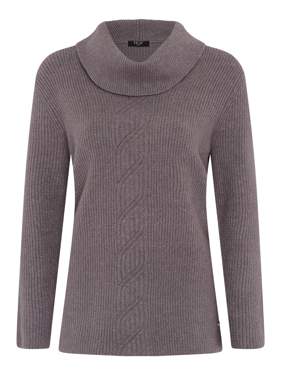TIGI 14/16 Grey Flint Cable Detail Cowl Neck Jumper - T25-16F