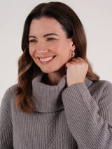 TIGI 10/12 Grey Flint Cable Detail Cowl Neck Jumper - T25-16F